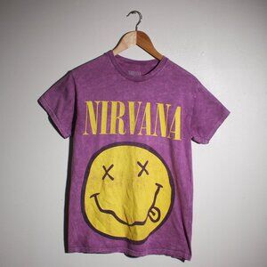 Nirvana Shirt Womens Small Purple Dyed Distressed Band Tee